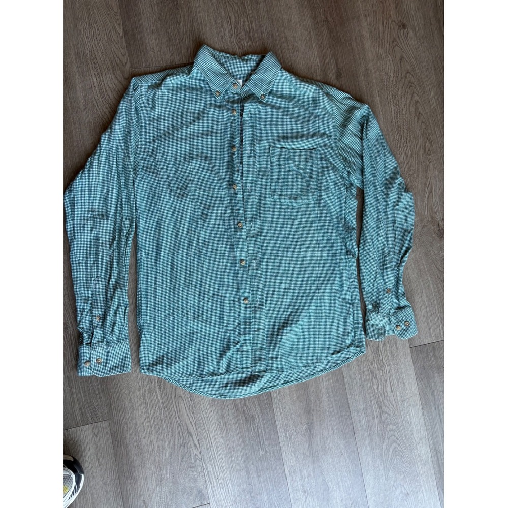 Uniqlo Mens Green Houndstooth Flannel Button Down Shirt Long Sleeve Size M
